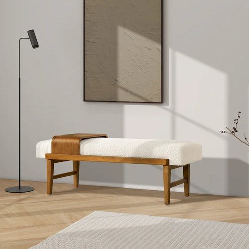 52" Boucle Faux Sherpa Upholstered Telephone Bench with Sliding Shelf