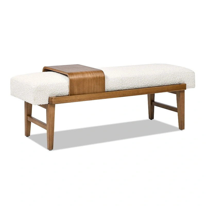 52" Boucle Faux Sherpa Upholstered Telephone Bench with Sliding Shelf