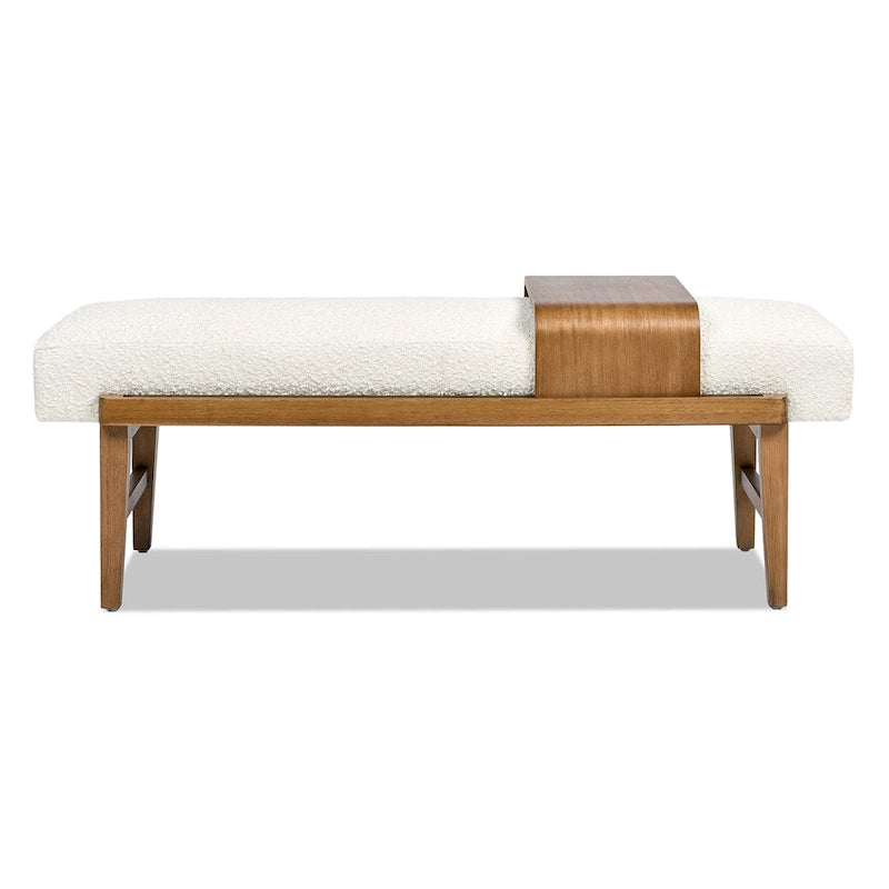 52" Boucle Faux Sherpa Upholstered Telephone Bench with Sliding Shelf