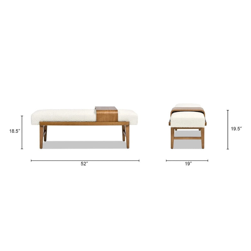 52" Boucle Faux Sherpa Upholstered Telephone Bench with Sliding Shelf