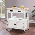 Farmhouse Kitchen Cart with Wood Top, 2 Drawers & Storage Compartments, 34.75"W
