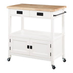 Farmhouse Kitchen Cart with Wood Top, 2 Drawers & Storage Compartments, 34.75"W