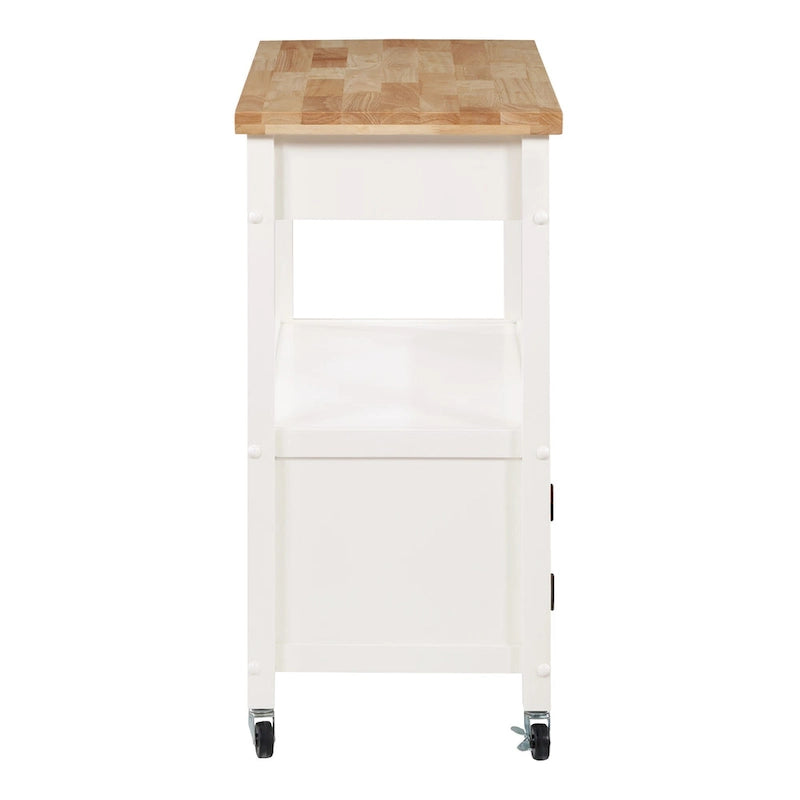 Farmhouse Kitchen Cart with Wood Top, 2 Drawers & Storage Compartments, 34.75"W