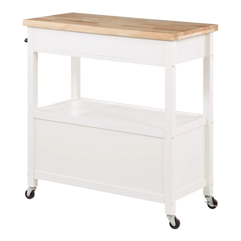 Farmhouse Kitchen Cart with Wood Top, 2 Drawers & Storage Compartments, 34.75"W