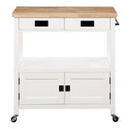 Farmhouse Kitchen Cart with Wood Top, 2 Drawers & Storage Compartments, 34.75"W