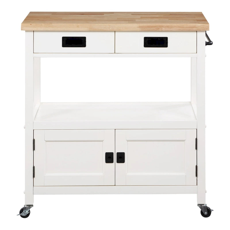 Farmhouse Kitchen Cart with Wood Top, 2 Drawers & Storage Compartments, 34.75"W