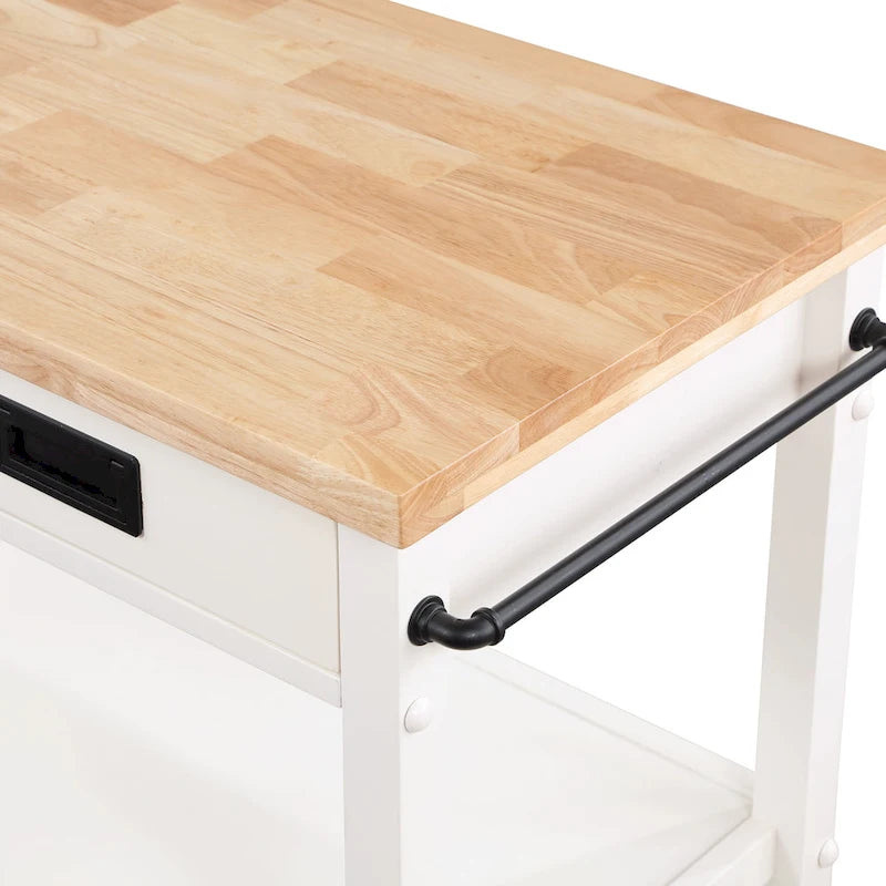 Farmhouse Kitchen Cart with Wood Top, 2 Drawers & Storage Compartments, 34.75"W
