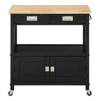 Farmhouse Kitchen Cart with Wood Top, 2 Drawers & Storage Compartments, 34.75"W