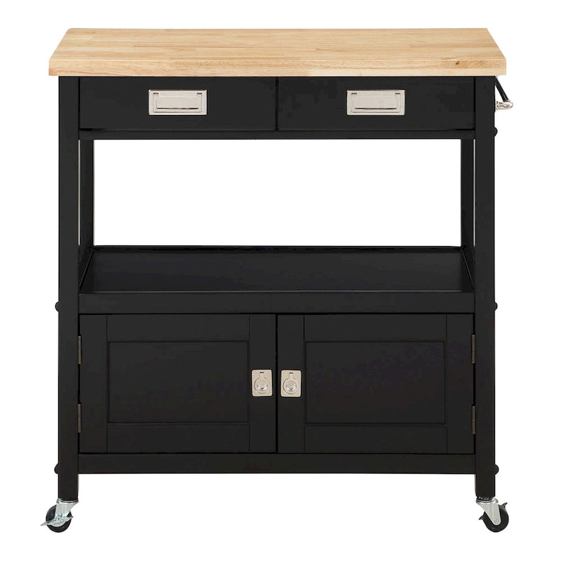 Farmhouse Kitchen Cart with Wood Top, 2 Drawers & Storage Compartments, 34.75"W