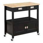 Farmhouse Kitchen Cart with Wood Top, 2 Drawers & Storage Compartments, 34.75"W