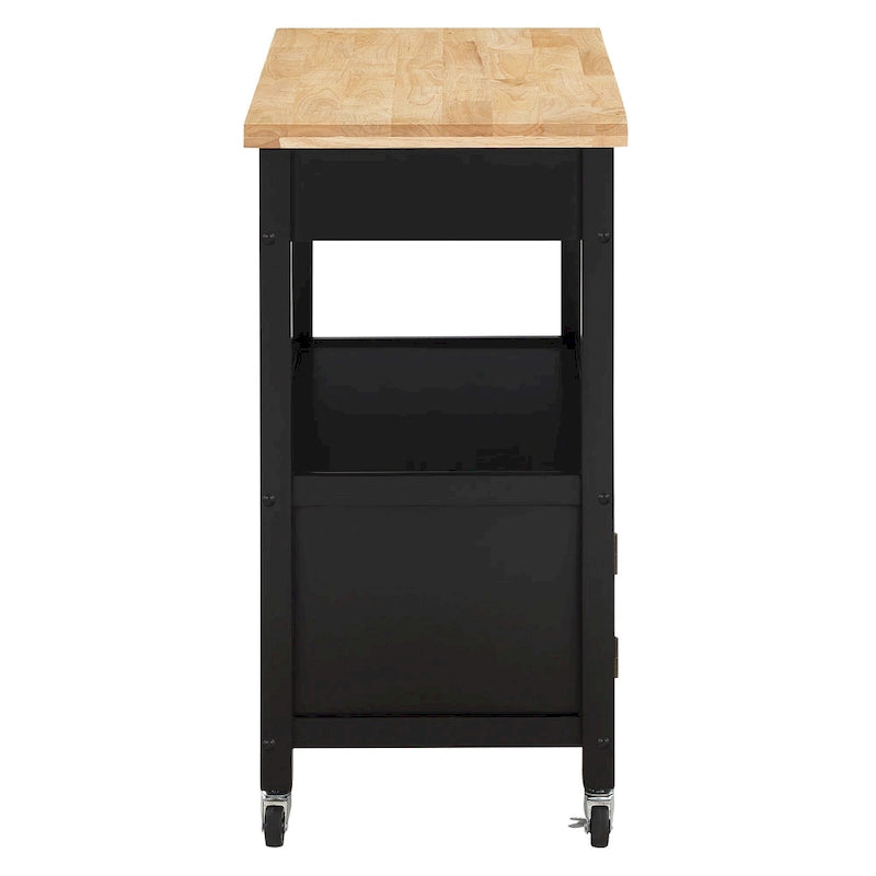 Farmhouse Kitchen Cart with Wood Top, 2 Drawers & Storage Compartments, 34.75"W