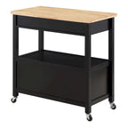 Farmhouse Kitchen Cart with Wood Top, 2 Drawers & Storage Compartments, 34.75"W