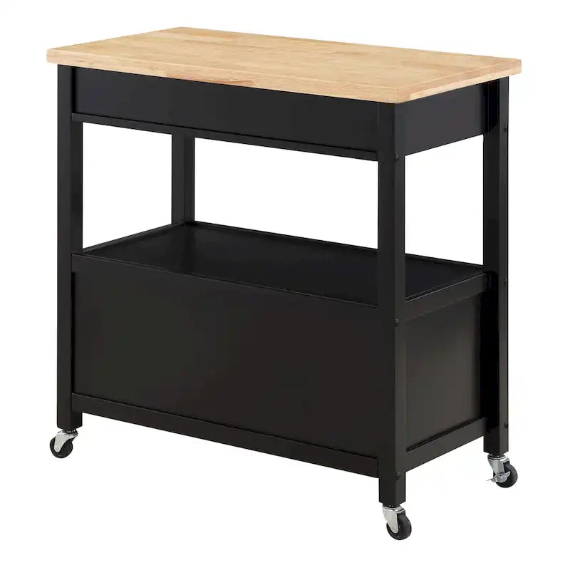 Farmhouse Kitchen Cart with Wood Top, 2 Drawers & Storage Compartments, 34.75"W