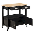 Farmhouse Kitchen Cart with Wood Top, 2 Drawers & Storage Compartments, 34.75"W