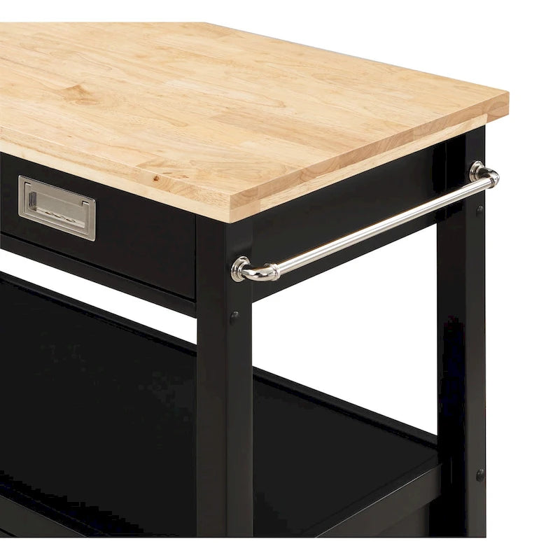 Farmhouse Kitchen Cart with Wood Top, 2 Drawers & Storage Compartments, 34.75"W