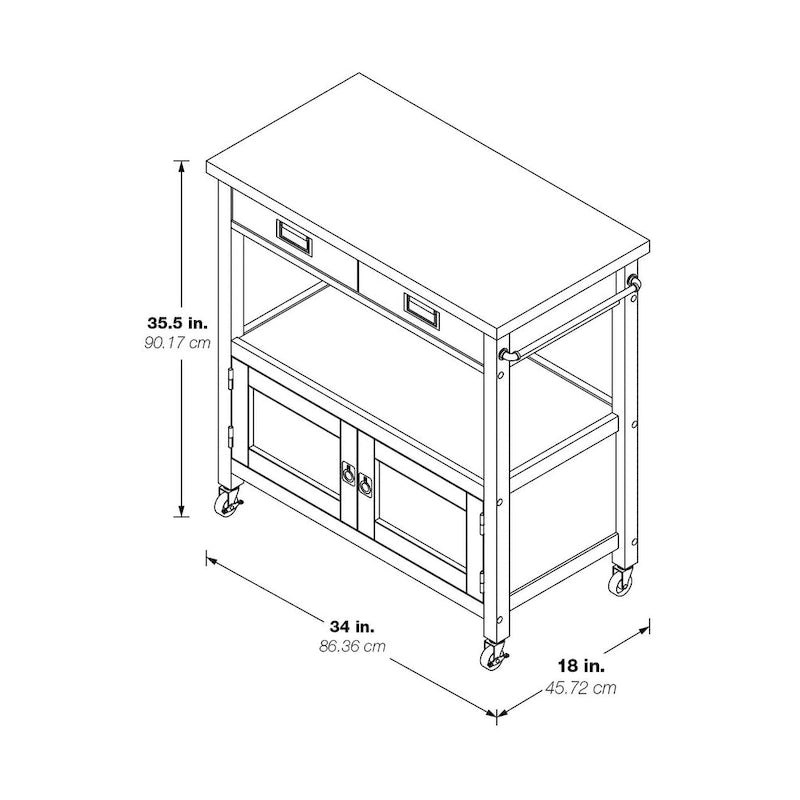 Farmhouse Kitchen Cart with Wood Top, 2 Drawers & Storage Compartments, 34.75"W