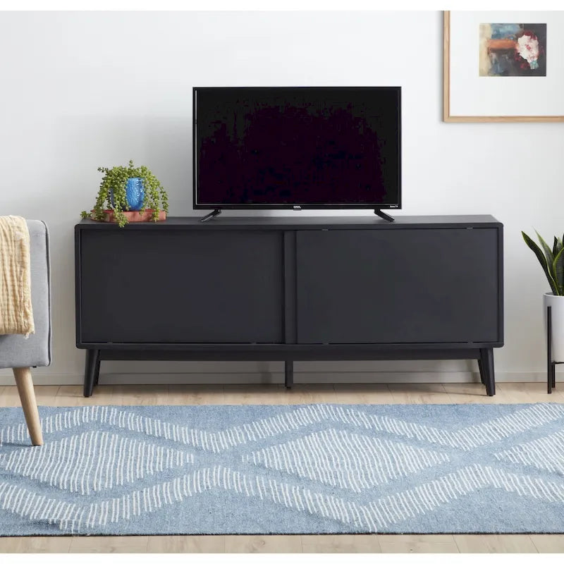 Mid-Century Modern TV Stand, Sliding Doors & Cable Management, Fits 65" TV, 58"W