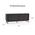 Mid-Century Modern TV Stand, Sliding Doors & Cable Management, Fits 65" TV, 58"W
