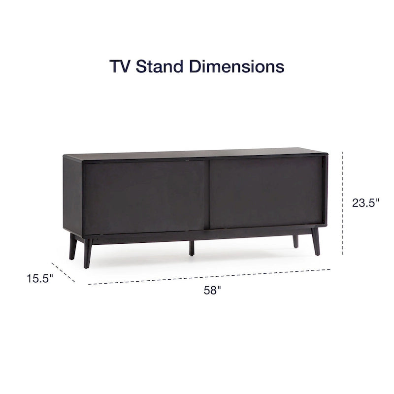 Mid-Century Modern TV Stand, Sliding Doors & Cable Management, Fits 65" TV, 58"W