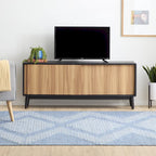 Mid-Century Modern TV Stand, Sliding Doors & Cable Management, Fits 65" TV, 58"W