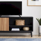 Mid-Century Modern TV Stand, Sliding Doors & Cable Management, Fits 65" TV, 58"W
