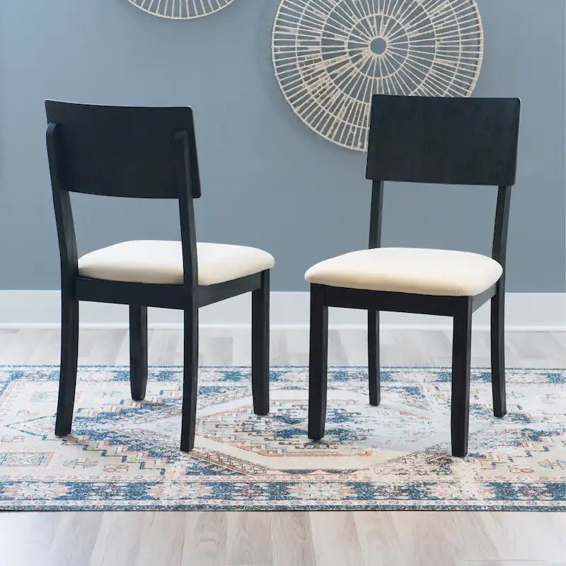 Boho Farmhouse Dining Side Chair, Solid Acacia Wood, Padded Seat, Set of 2