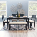 Boho Farmhouse Dining Side Chair, Solid Acacia Wood, Padded Seat, Set of 2