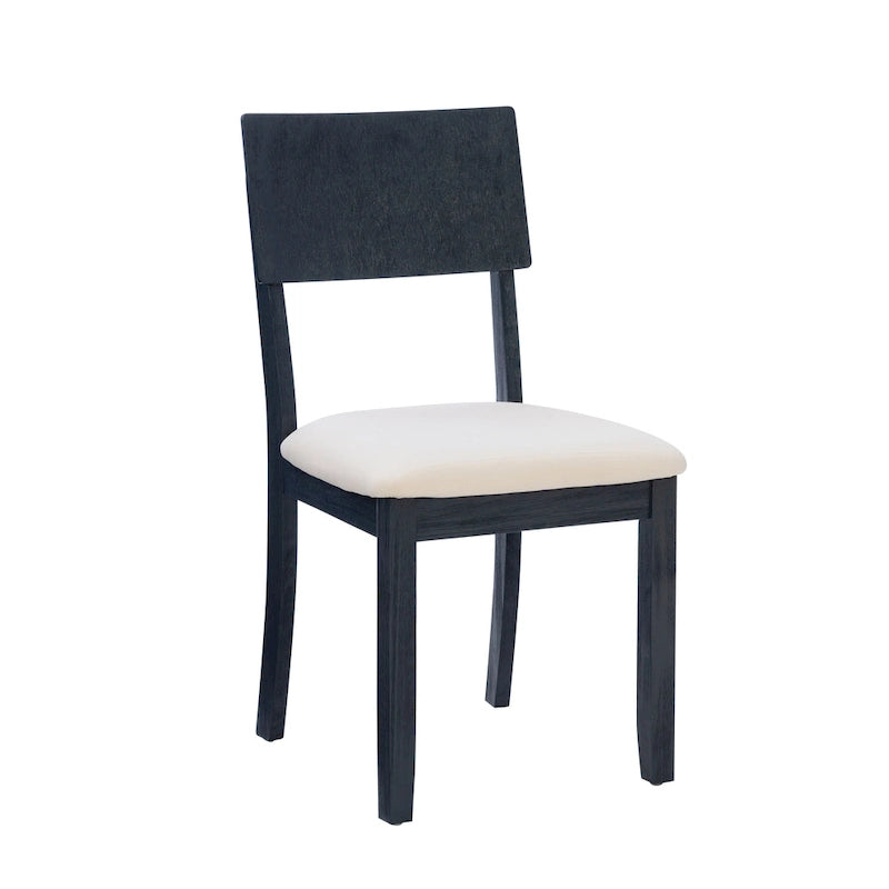Boho Farmhouse Dining Side Chair, Solid Acacia Wood, Padded Seat, Set of 2