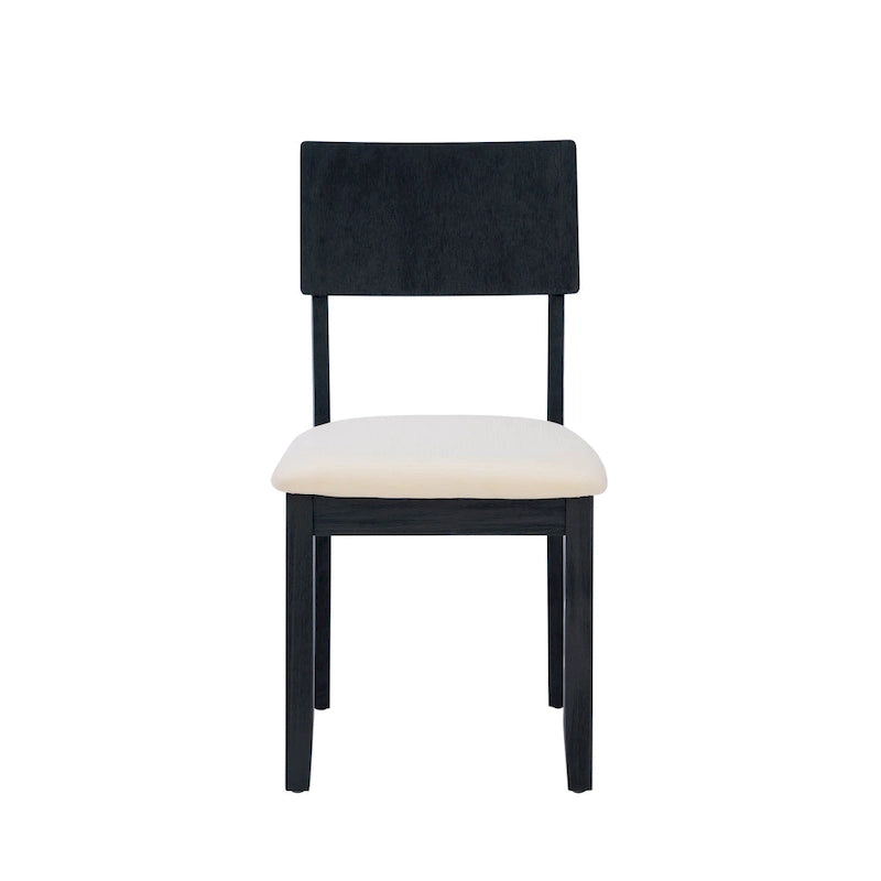 Boho Farmhouse Dining Side Chair, Solid Acacia Wood, Padded Seat, Set of 2