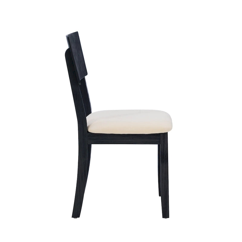 Boho Farmhouse Dining Side Chair, Solid Acacia Wood, Padded Seat, Set of 2