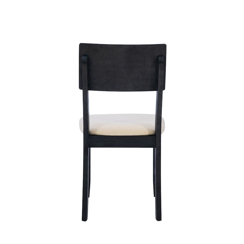 Boho Farmhouse Dining Side Chair, Solid Acacia Wood, Padded Seat, Set of 2