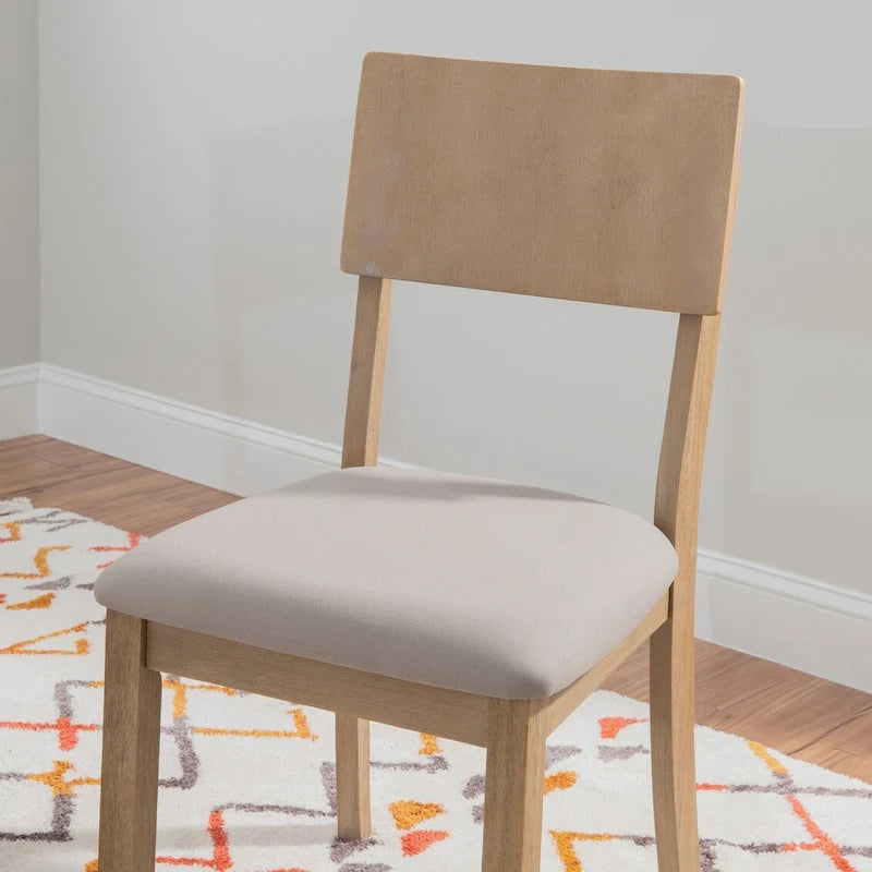 Boho Farmhouse Dining Side Chair, Solid Acacia Wood, Padded Seat, Set of 2