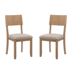 Boho Farmhouse Dining Side Chair, Solid Acacia Wood, Padded Seat, Set of 2