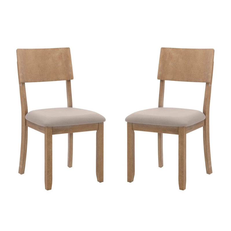 Boho Farmhouse Dining Side Chair, Solid Acacia Wood, Padded Seat, Set of 2