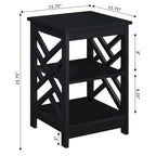 Table d'appoint transitoire en MDF avec 3 étagères, motif de panneau géométrique, 40 cm