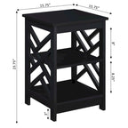 Table d'appoint transitoire en MDF avec 3 étagères, motif de panneau géométrique, 40 cm