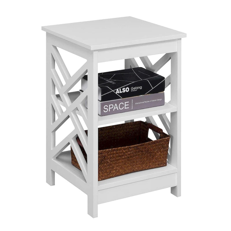 Table d'appoint transitoire en MDF avec 3 étagères, motif de panneau géométrique, 40 cm