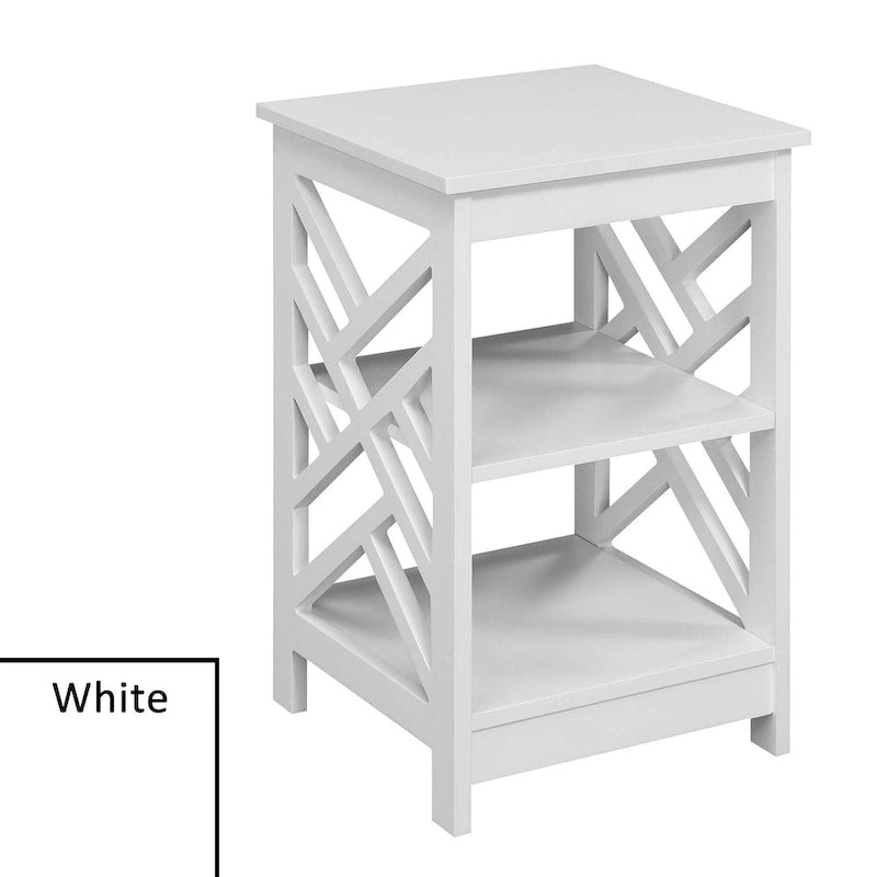 Table d'appoint transitoire en MDF avec 3 étagères, motif de panneau géométrique, 40 cm