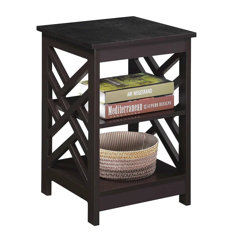 Table d'appoint transitoire en MDF avec 3 étagères, motif de panneau géométrique, 40 cm