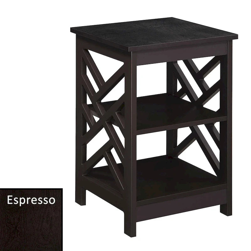 Table d'appoint transitoire en MDF avec 3 étagères, motif de panneau géométrique, 40 cm