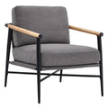 Mid-Century Modern Accent Chair, Matte Black Metal Frame & Wood Armrests, 350 lbs