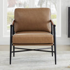 Mid-Century Modern Accent Chair, Matte Black Metal Frame & Wood Armrests, 350 lbs