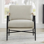 Mid-Century Modern Accent Chair, Matte Black Metal Frame & Wood Armrests, 350 lbs