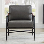 Mid-Century Modern Accent Chair, Matte Black Metal Frame & Wood Armrests, 350 lbs
