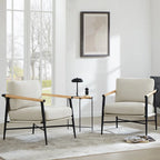 Mid-Century Modern Accent Chair, Matte Black Metal Frame & Wood Armrests, 350 lbs