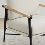 Mid-Century Modern Accent Chair, Matte Black Metal Frame & Wood Armrests, 350 lbs