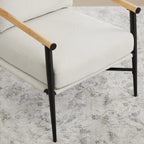 Mid-Century Modern Accent Chair, Matte Black Metal Frame & Wood Armrests, 350 lbs