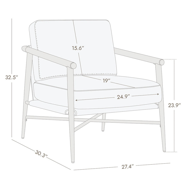 Mid-Century Modern Accent Chair, Matte Black Metal Frame & Wood Armrests, 350 lbs