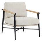 Mid-Century Modern Accent Chair, Matte Black Metal Frame & Wood Armrests, 350 lbs