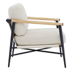 Mid-Century Modern Accent Chair, Matte Black Metal Frame & Wood Armrests, 350 lbs